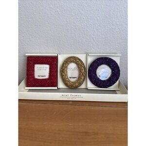 NEW! Pier 1 Set 3 Of Mini Picture BEADED Frames Red Gold Purple